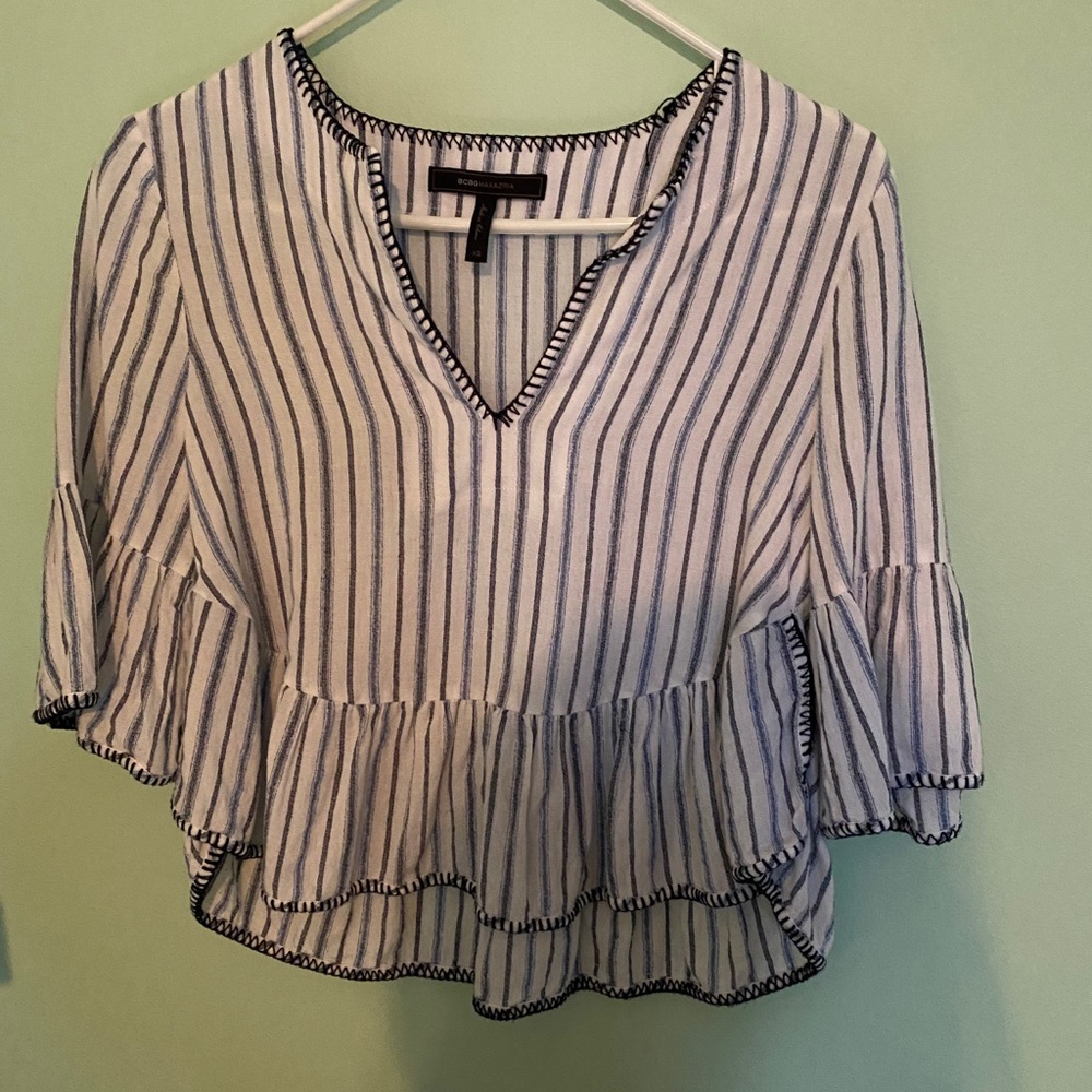 BCBGMAXAZRIA Striped Vneck Blouse